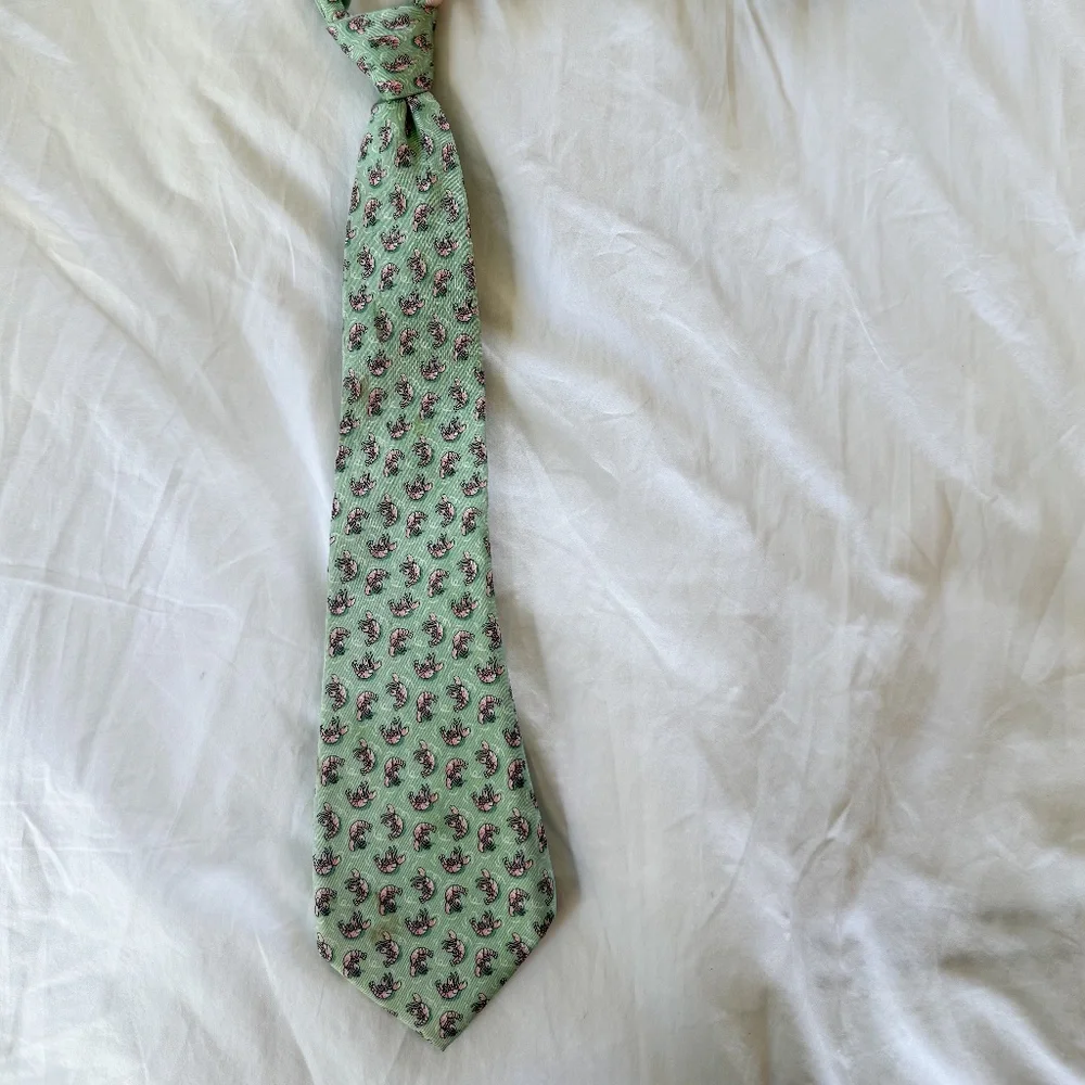 Boys Vineyard Vines Silk Tie - Green with Pink Shrimp